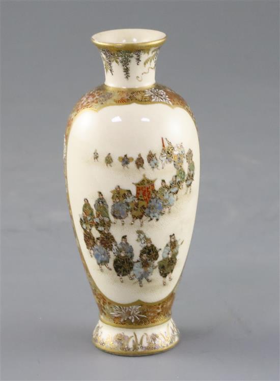A fine Japanese Satsuma pottery ovoid vase, by Yabu Meizan, Meiji period, H.11cm